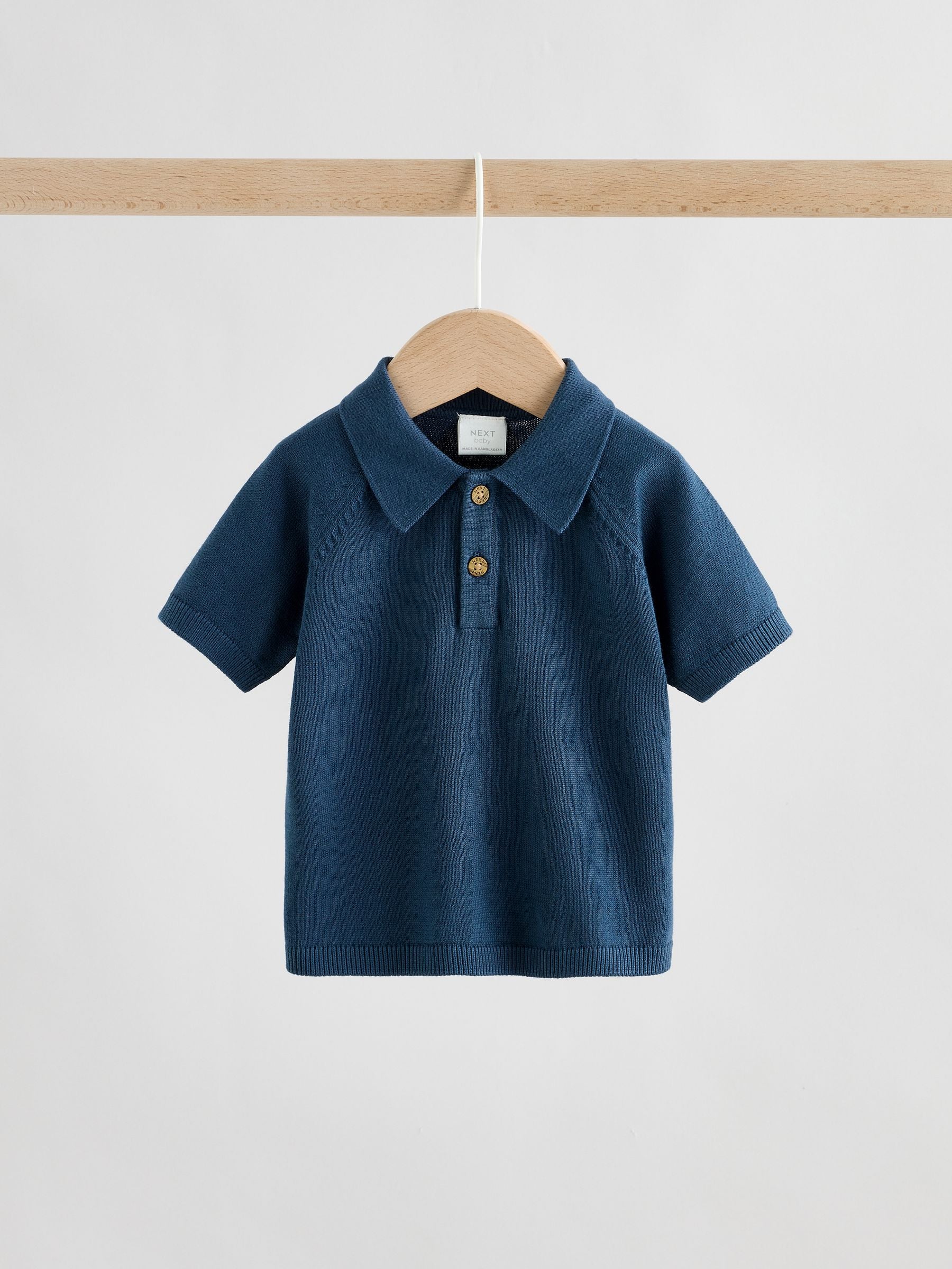 Navy Blue Knitted Top and Woven Shorts Baby Set (0mths-2yrs) image 6