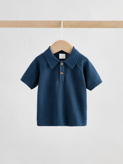 Navy Blue Knitted Top and Woven Shorts Baby Set (0mths-2yrs) image 6