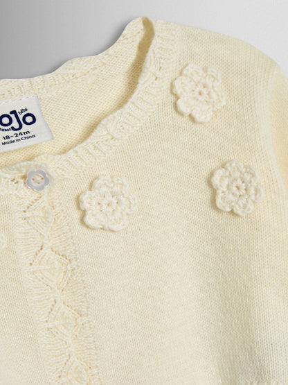 JoJo Maman Bébé Cream Crochet Flower Bolero Cardigan image 3
