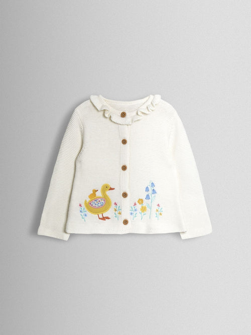 Dsiney Kidz - JoJo Maman Bébé Cream Duck Floral Appliqué Cardigan image 1