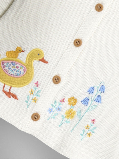 Dsiney Kidz - JoJo Maman Bébé Cream Duck Floral Appliqué Cardigan image 3