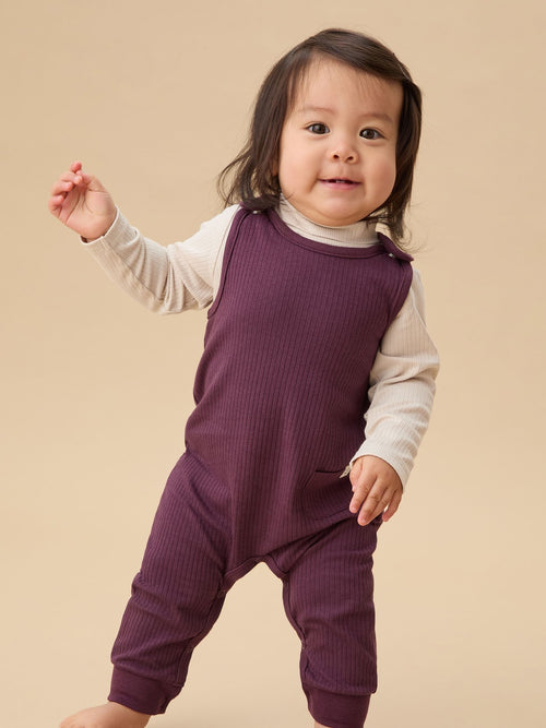 MORI Purple Ribbed Romper Dungarees image 1