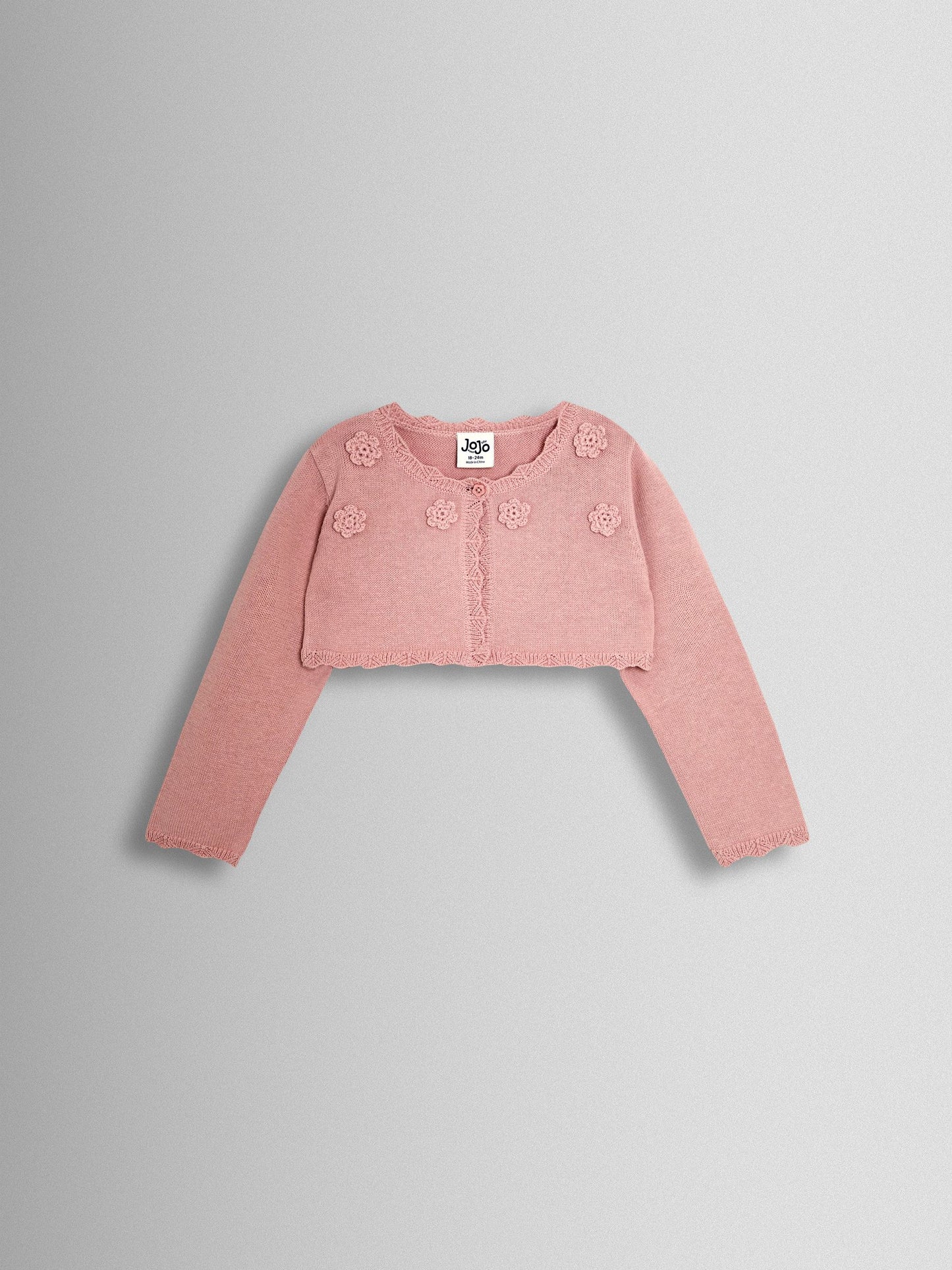 JoJo Maman Bébé Pink Crochet Flower Bolero Cardigan image 1