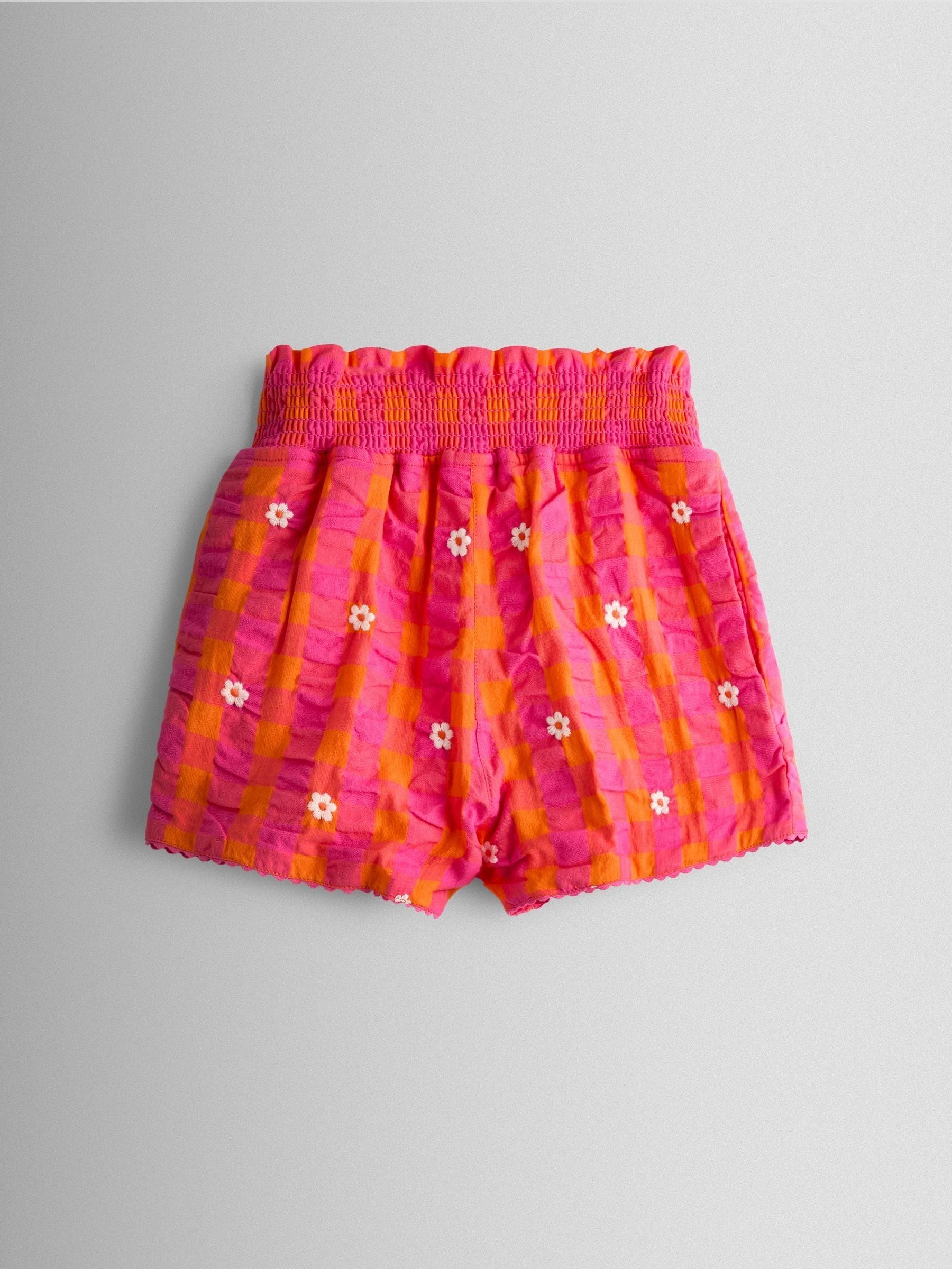 JoJo Maman Bébé Pink Smocked Waistband Embroidered Shorts image 1