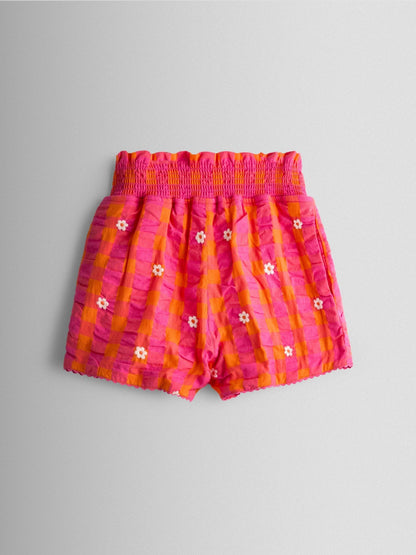 JoJo Maman Bébé Pink Smocked Waistband Embroidered Shorts image 1