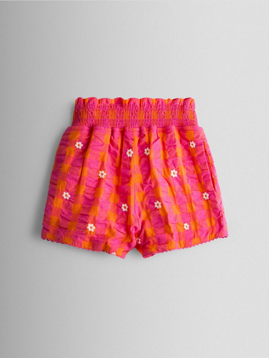 JoJo Maman Bébé Pink Smocked Waistband Embroidered Shorts image 1