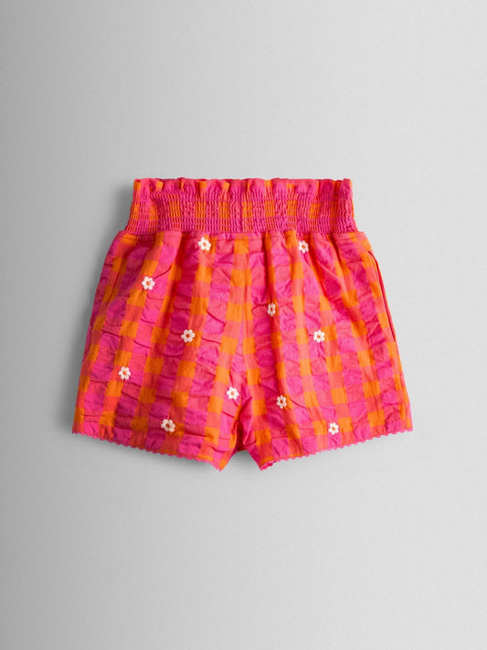 JoJo Maman Bébé Pink Smocked Waistband Embroidered Shorts image 2