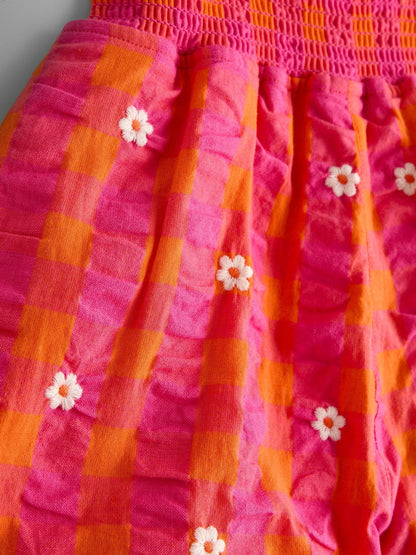 JoJo Maman Bébé Pink Smocked Waistband Embroidered Shorts image 3