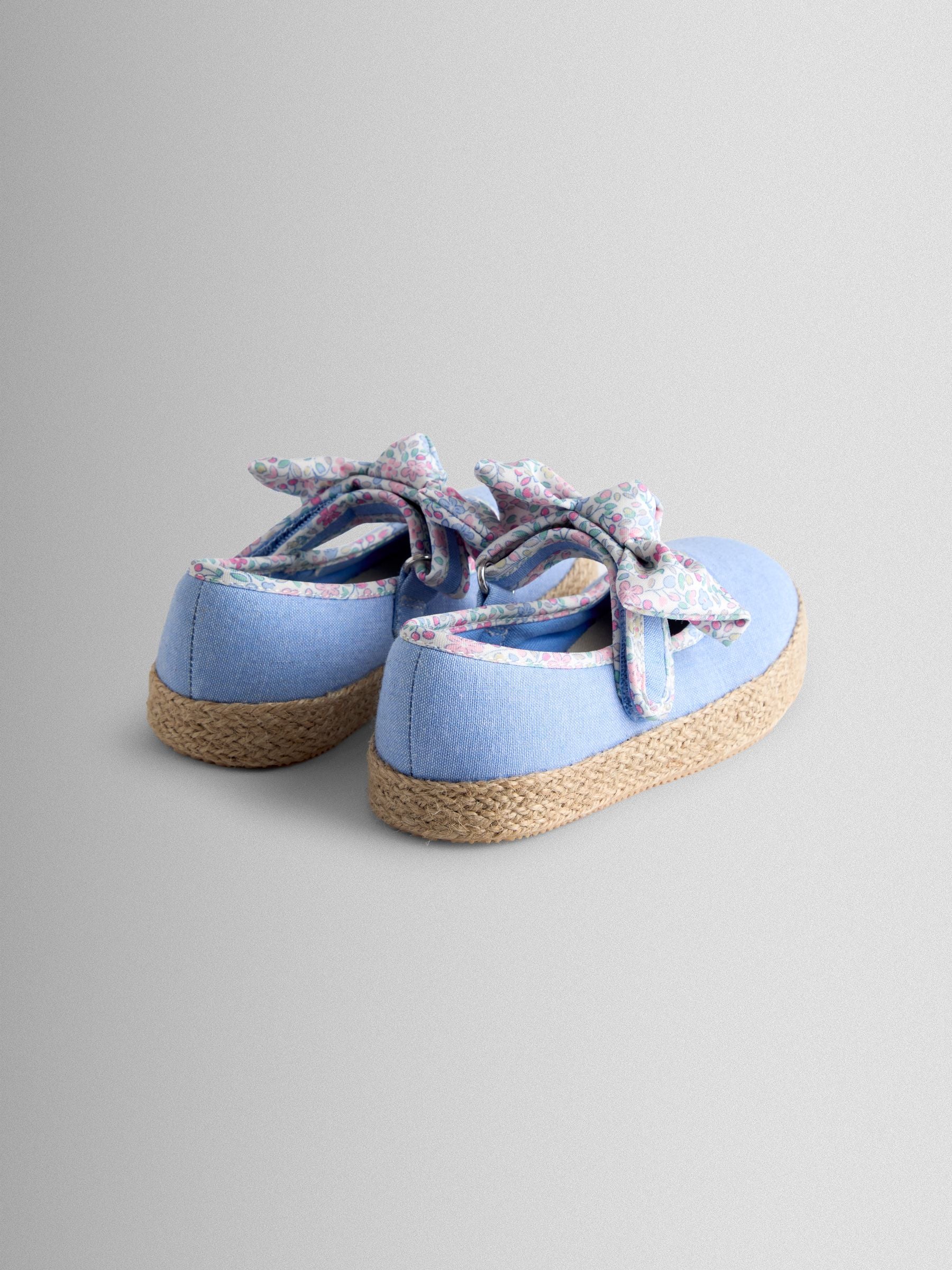 JoJo Maman Bébé Blue Embroidered Bow Strap Ballet Pumps image 2