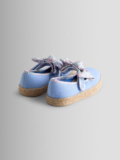 JoJo Maman Bébé Blue Embroidered Bow Strap Ballet Pumps image 2