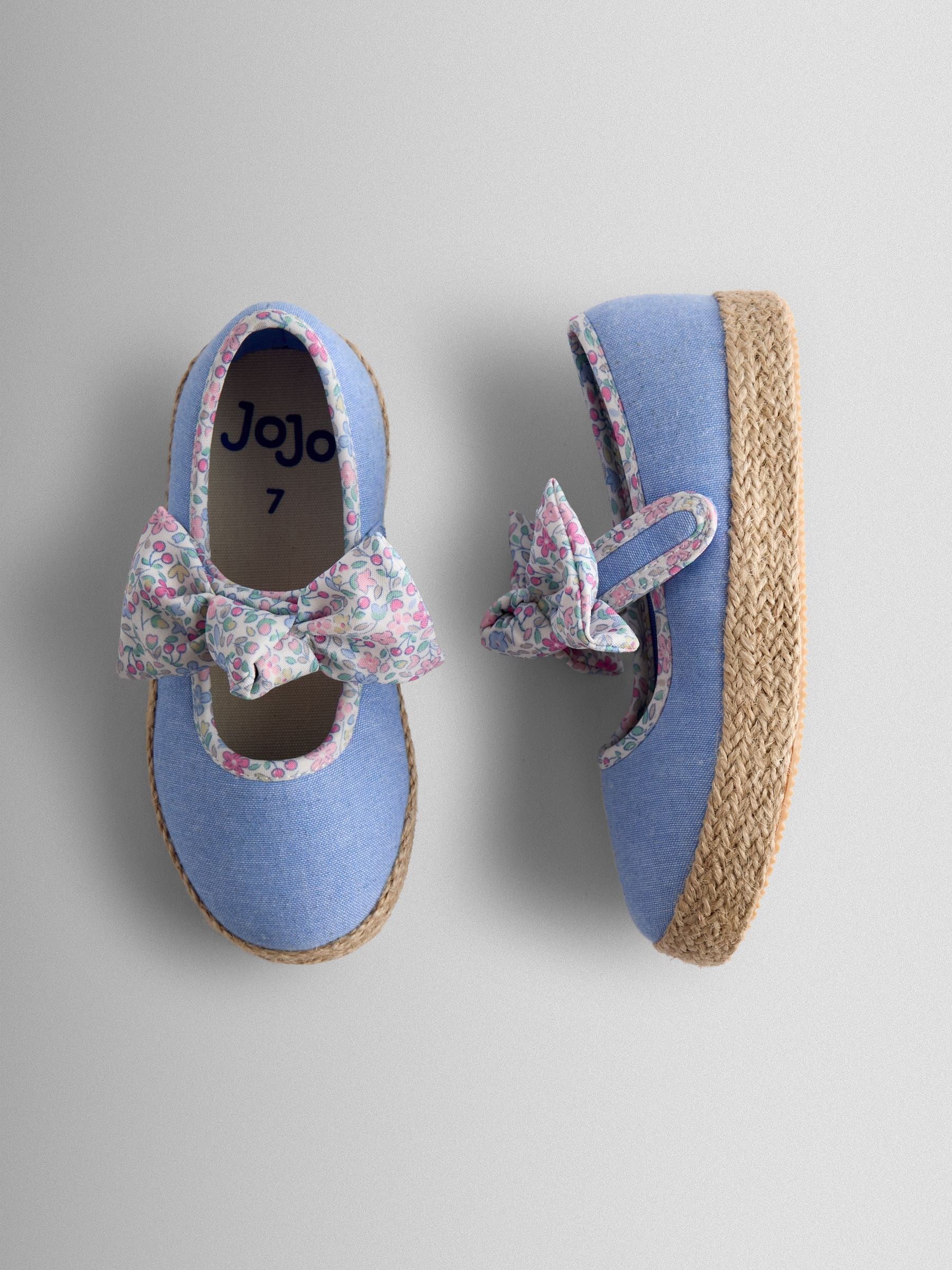 JoJo Maman Bébé Blue Embroidered Bow Strap Ballet Pumps image 3