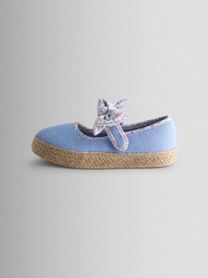 JoJo Maman Bébé Blue Embroidered Bow Strap Ballet Pumps image 4