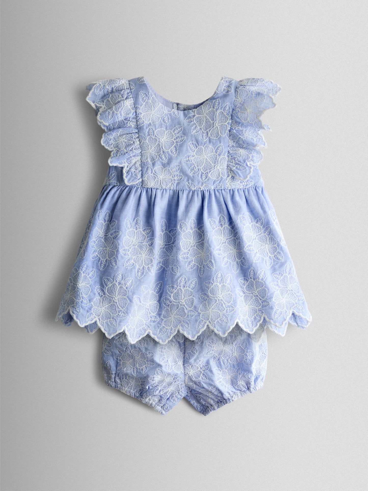 JoJo Maman Bébé Blue Broderie Dress and Bloomers Set image 1
