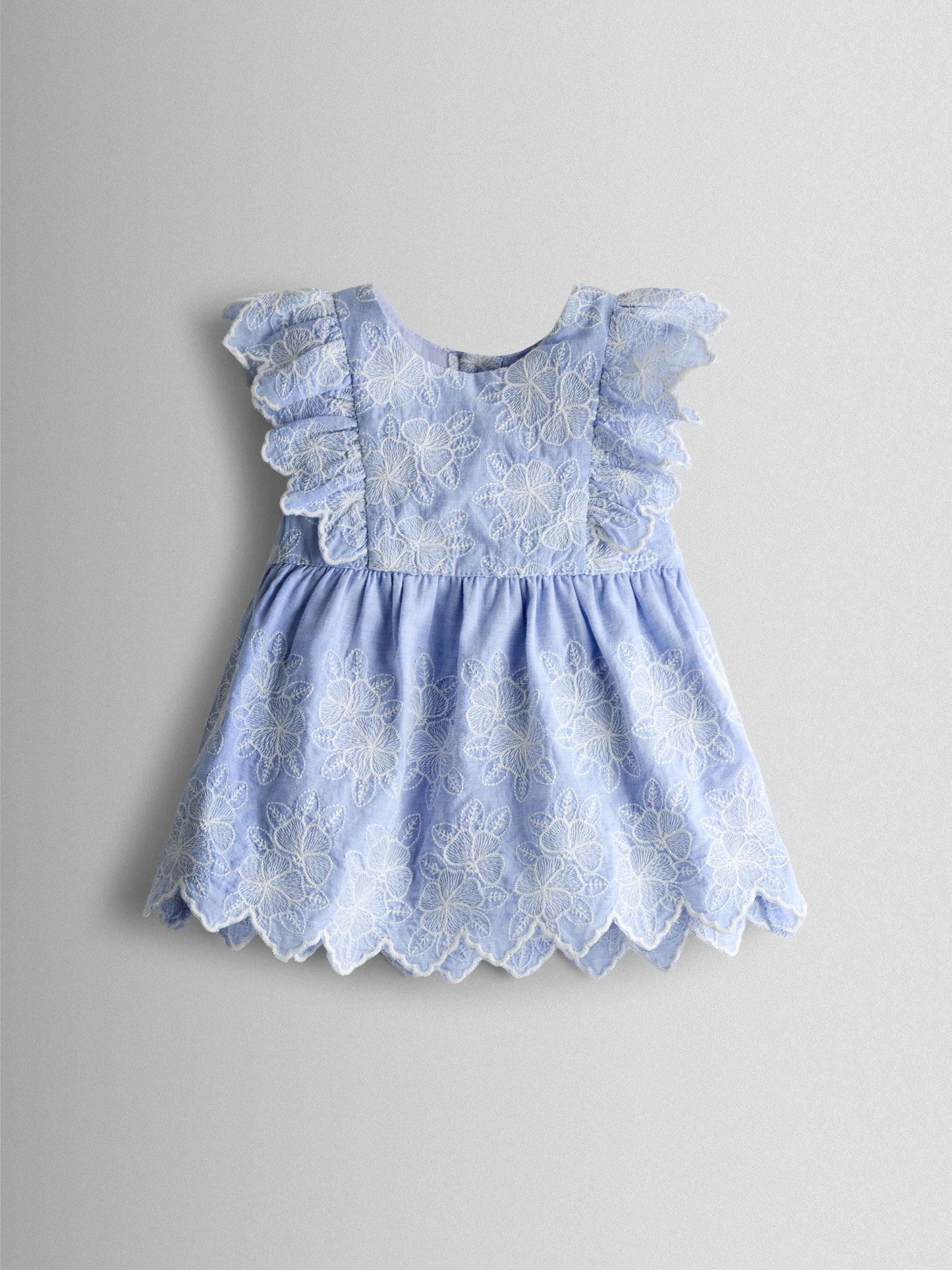 JoJo Maman Bébé Blue Broderie Dress and Bloomers Set image 2