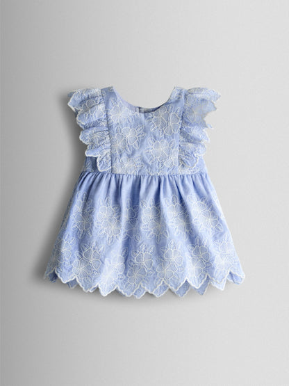 JoJo Maman Bébé Blue Broderie Dress and Bloomers Set image 2
