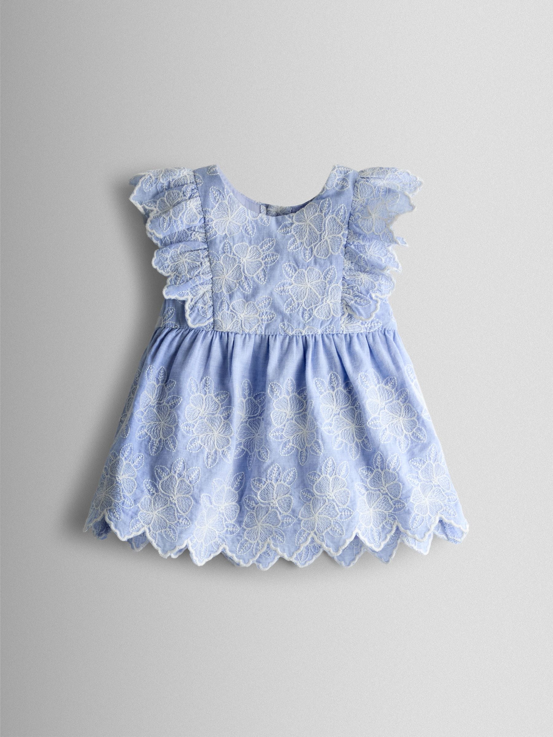 JoJo Maman Bébé Blue Broderie Dress, Bloomers & Headband Set image 2