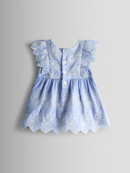 JoJo Maman Bébé Blue Broderie Dress, Bloomers & Headband Set image 3