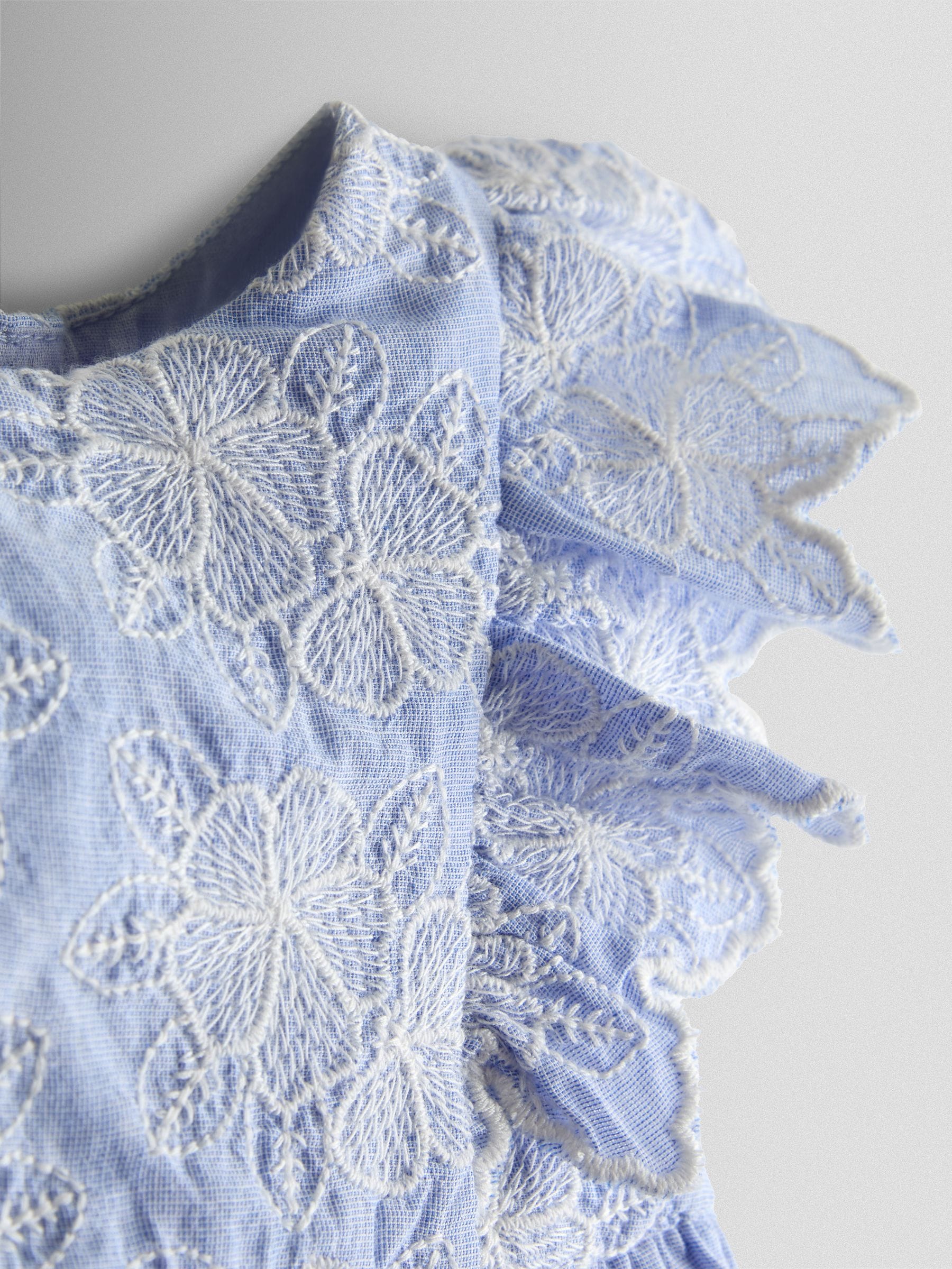JoJo Maman Bébé Blue Broderie Dress and Bloomers Set image 6