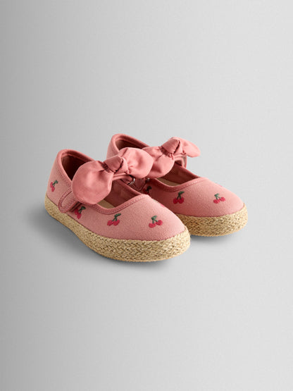 JoJo Maman Bébé Salmon Pink Cherry Bow Strap Ballet Pumps image 1