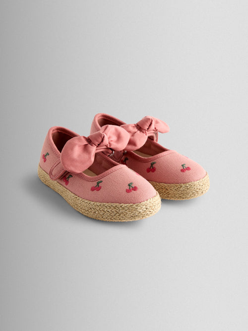 JoJo Maman Bébé Salmon Pink Cherry Bow Strap Ballet Pumps image 1