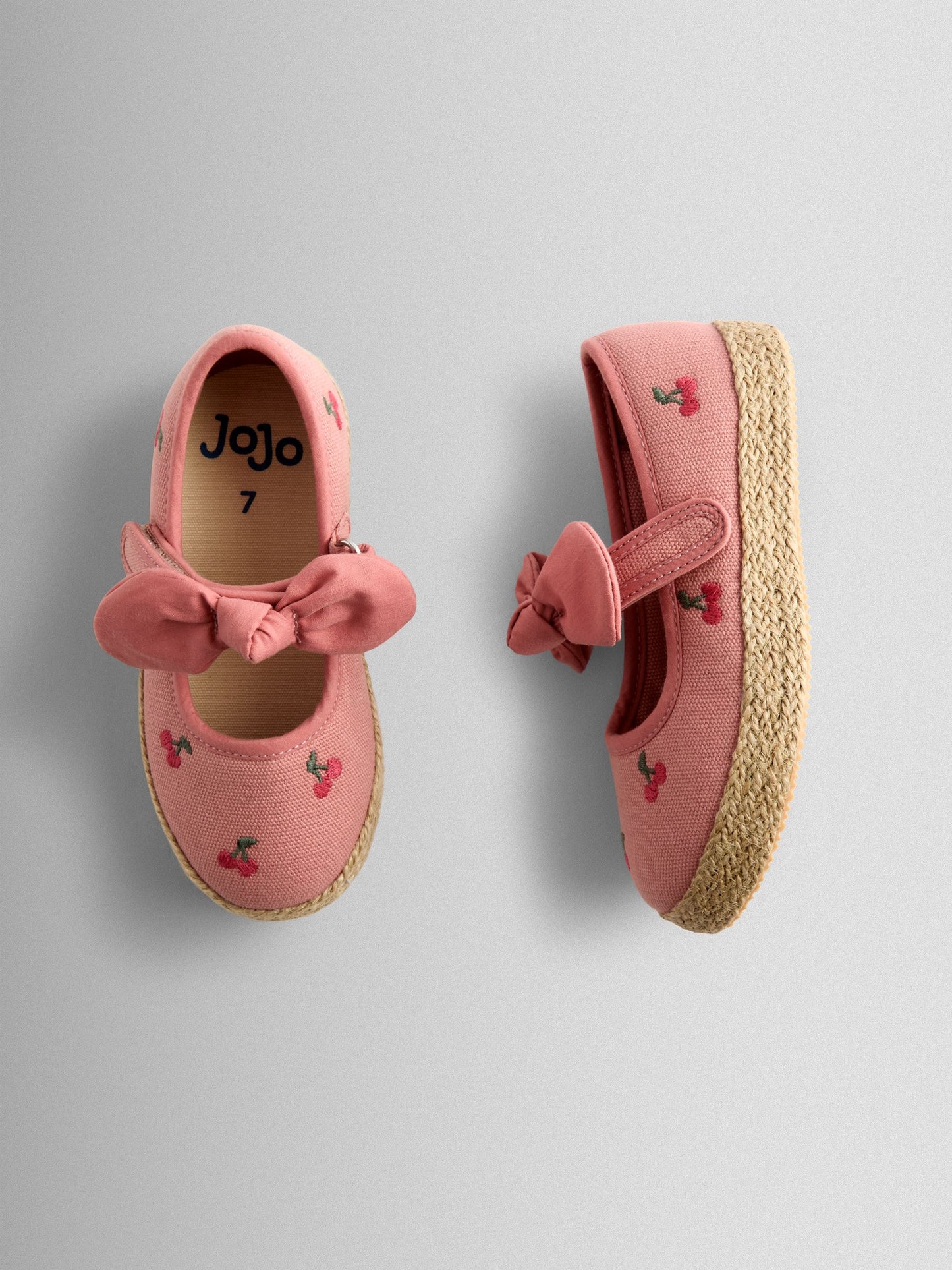 JoJo Maman Bébé Salmon Pink Cherry Bow Strap Ballet Pumps image 3