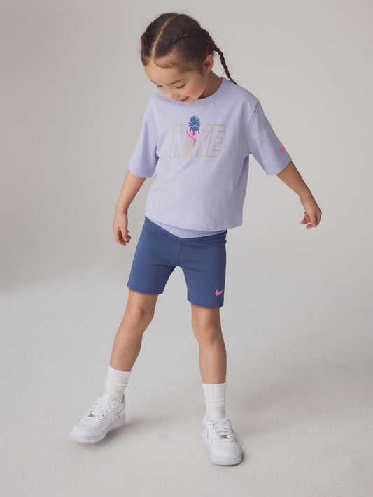 Dsiney Kidz - Nike Blue Little Kids Graphic T-Shirt and Crossover Bike Shorts Set image 1