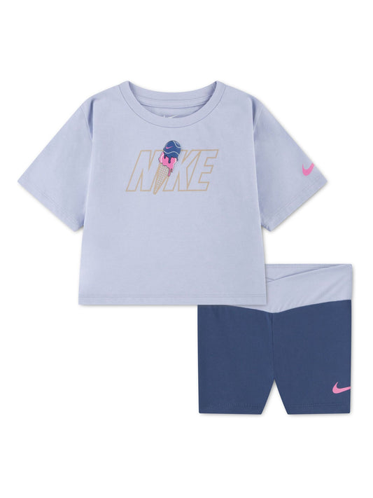 Dsiney Kidz - Nike Blue Little Kids Graphic T-Shirt and Crossover Bike Shorts Set image 2