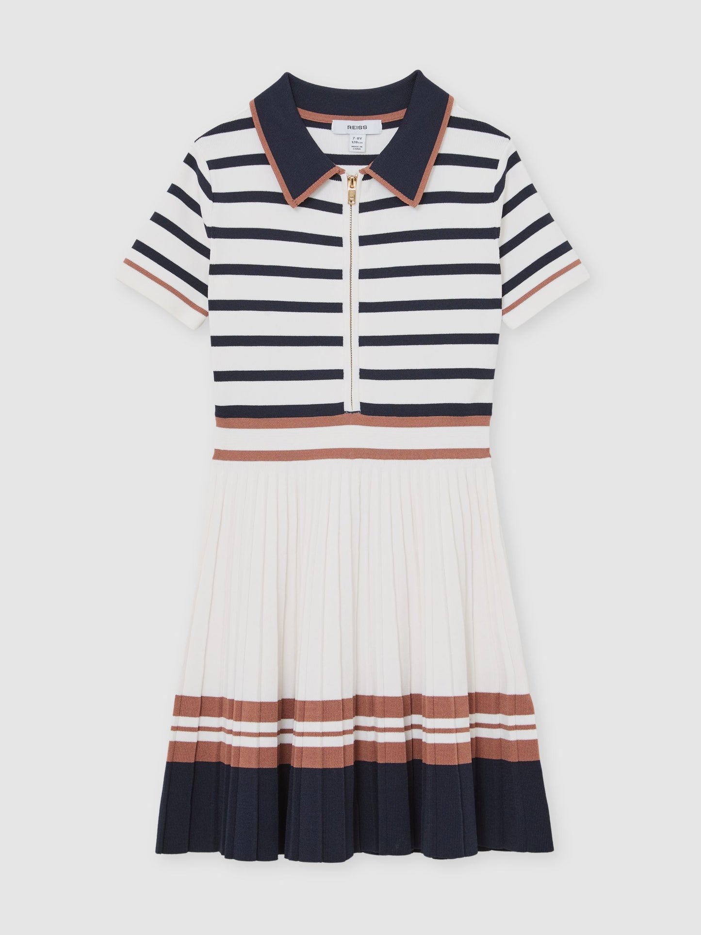 Reiss Ivory Ophelia 3-9 yrs Cotton Collared Stripe Knit Dress image 2