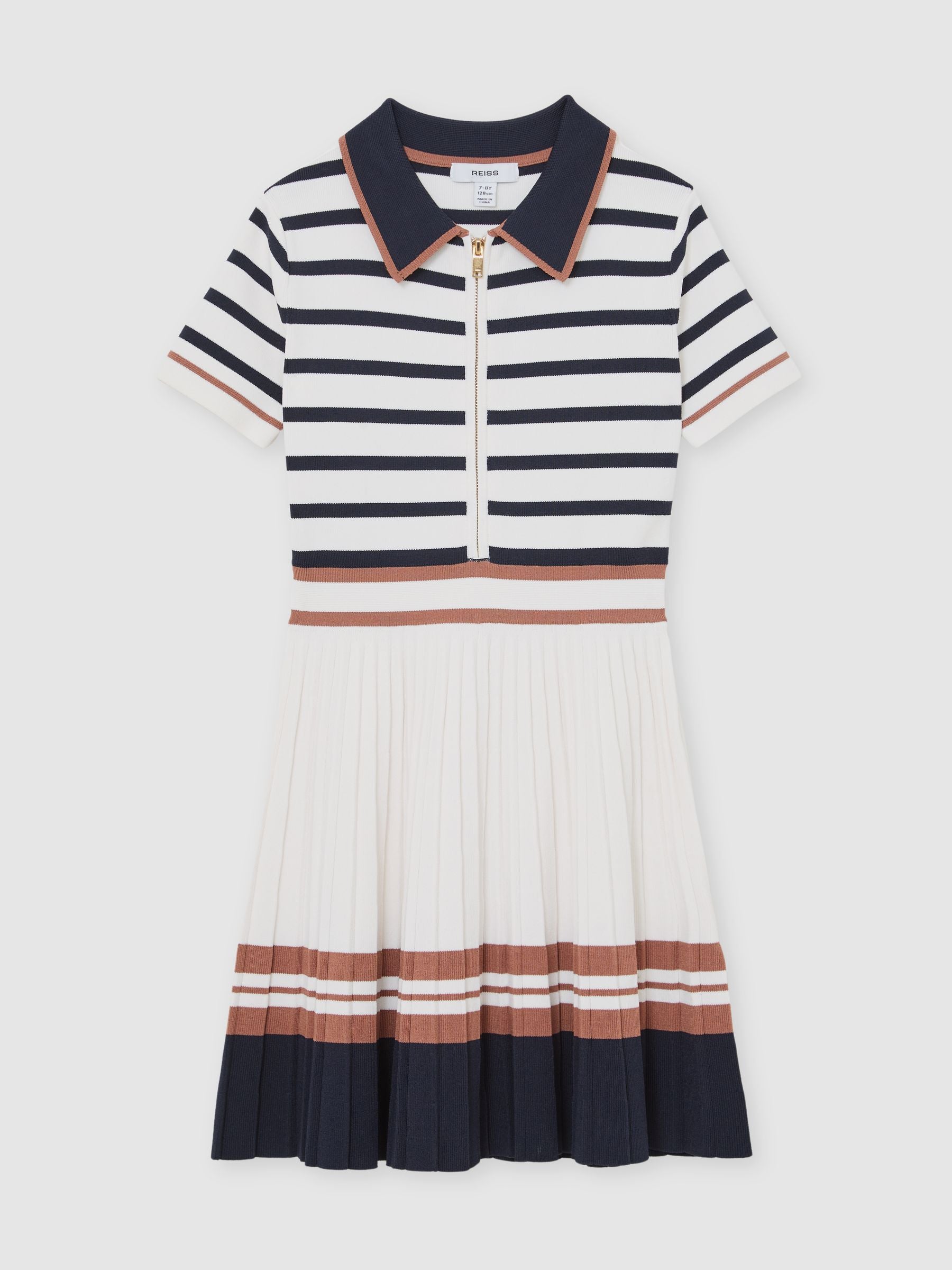 Reiss Ivory Ophelia 3-9 yrs Cotton Collared Stripe Knit Dress image 2