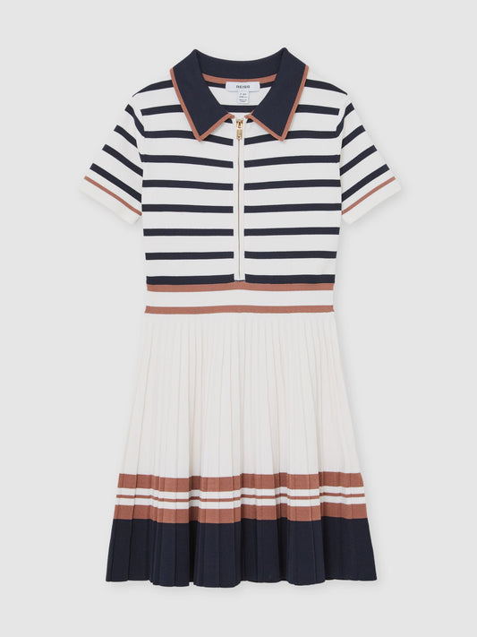 Reiss Ivory Ophelia 3-9 yrs Cotton Collared Stripe Knit Dress image 2