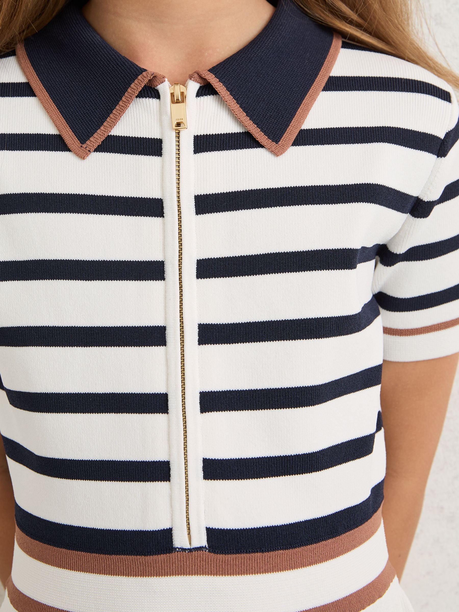 Reiss Ivory Ophelia 3-9 yrs Cotton Collared Stripe Knit Dress image 3