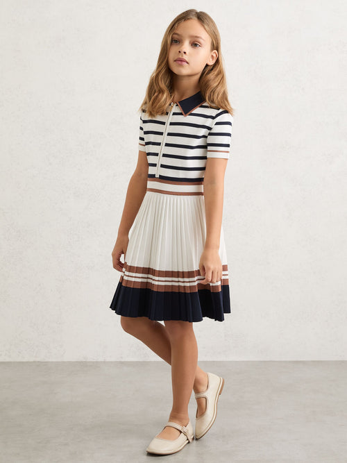Reiss Ivory Ophelia 3-9 yrs Cotton Collared Stripe Knit Dress image 1