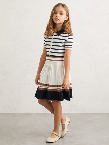 Reiss Ivory Ophelia 3-9 yrs Cotton Collared Stripe Knit Dress image 1