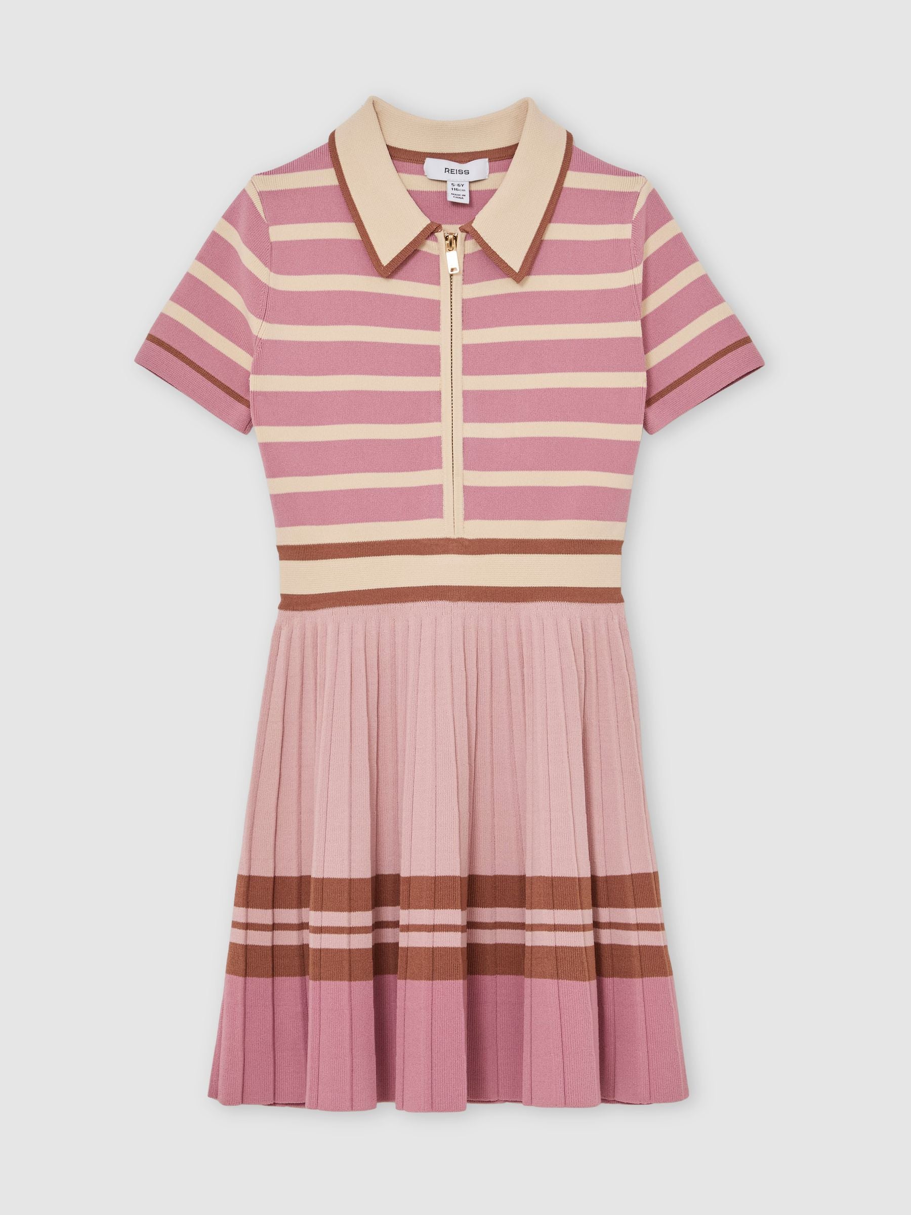 Reiss Pink Ophelia 3-9 yrs Cotton Collared Stripe Knit Dress image 2