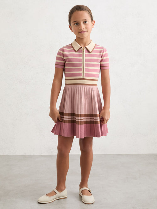 Reiss Pink Ophelia 3-9 yrs Cotton Collared Stripe Knit Dress image 1