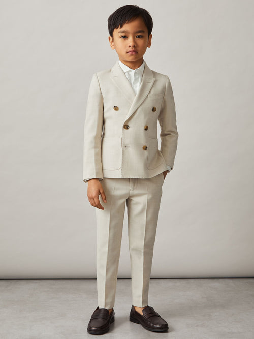 Reiss Stone Belmont J 9-13 yrs Double-Breasted Textured Blazer With Wool image 1
