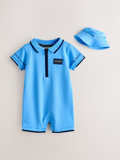 Baker by Ted Baker Blue Romper and Hat Set image 1