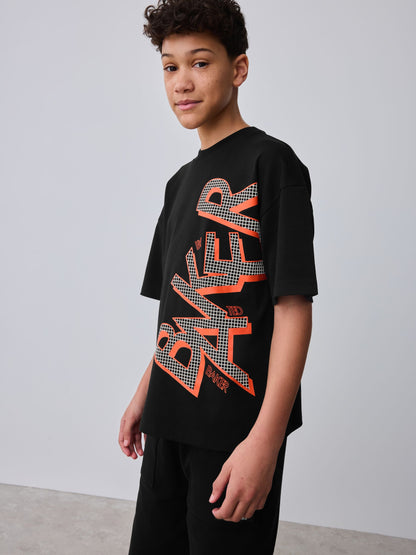 Baker by Ted Baker Oversized Graphic Black T-Shirt and Shorts Set image 8