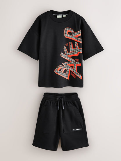 Baker by Ted Baker Oversized Graphic Black T-Shirt and Shorts Set image 8