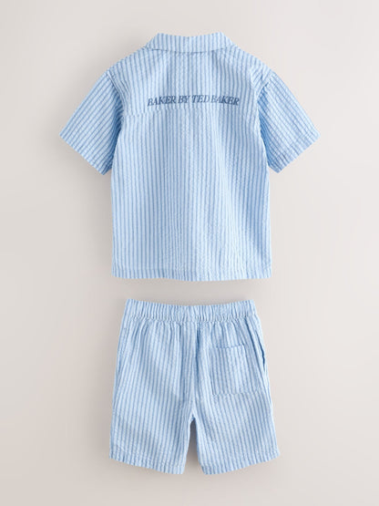 Dsiney Kidz - Baker by Ted Baker Textured Blue Stripe Shirt and Short Set image 10