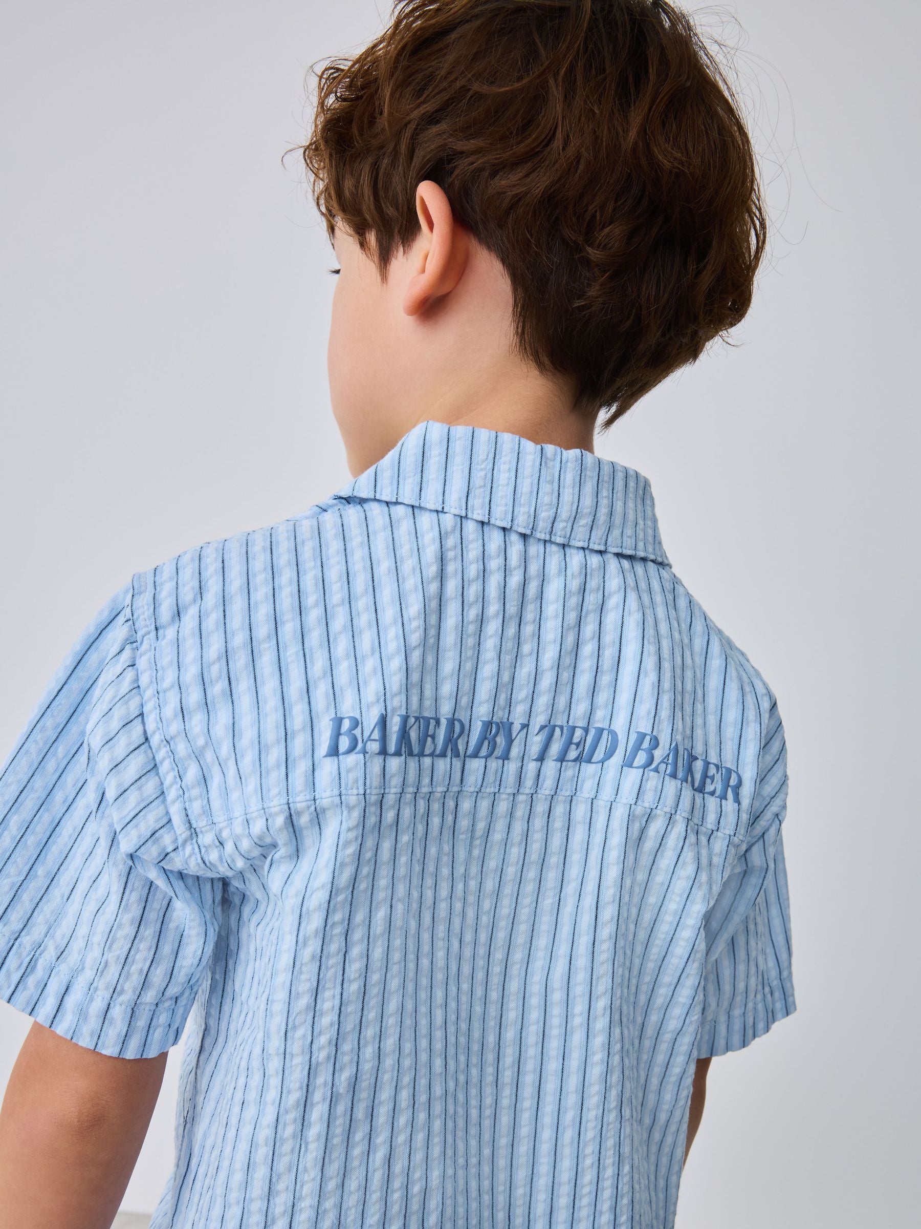 Dsiney Kidz - Baker by Ted Baker Textured Blue Stripe Shirt and Short Set image 2