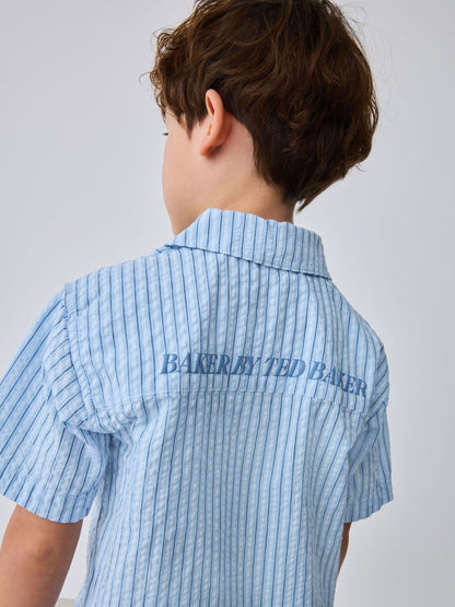 Dsiney Kidz - Baker by Ted Baker Textured Blue Stripe Shirt and Short Set image 2