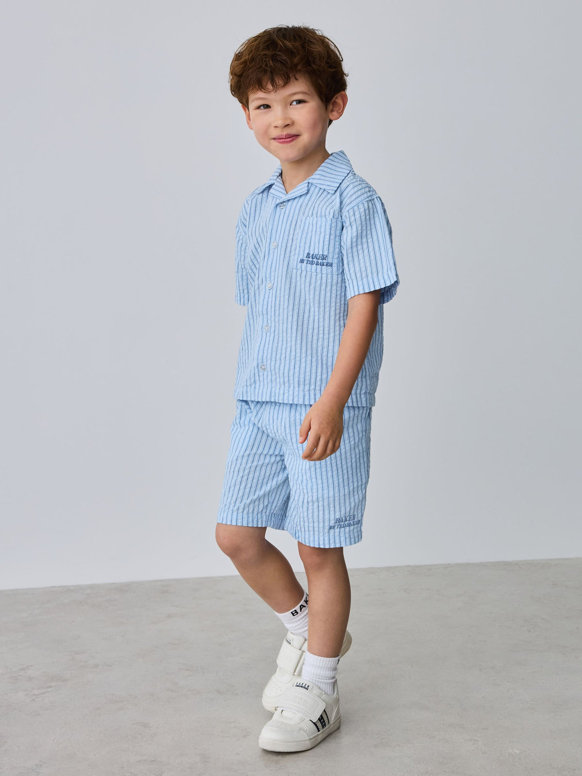 Dsiney Kidz - Baker by Ted Baker Textured Blue Stripe Shirt and Short Set image 3