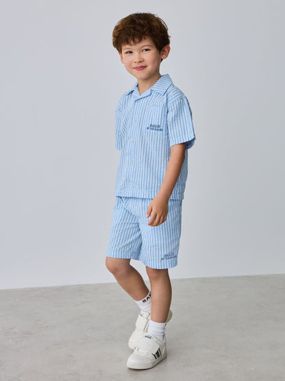 Dsiney Kidz - Baker by Ted Baker Textured Blue Stripe Shirt and Short Set image 3
