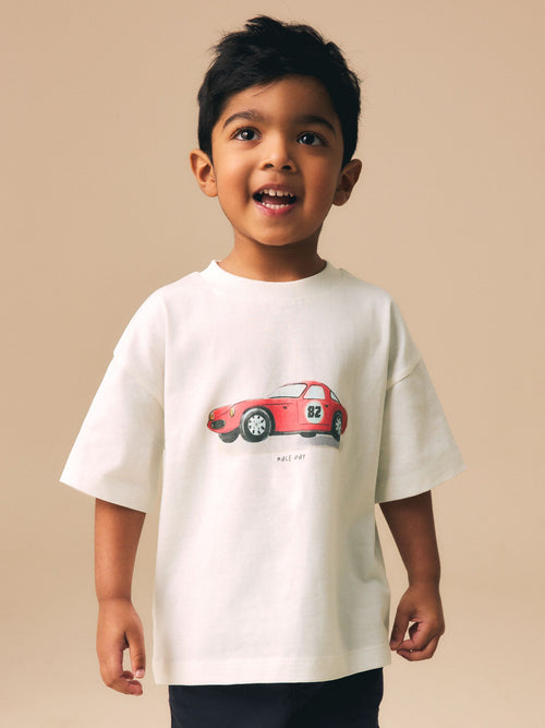 White Watercolour Car Short Sleeve Graphic T-Shirt (3mths-7yrs) image 1