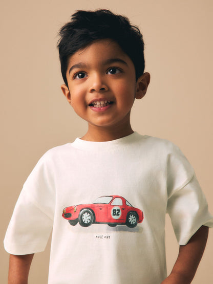 White Watercolour Car Short Sleeve Graphic T-Shirt (3mths-7yrs) image 4