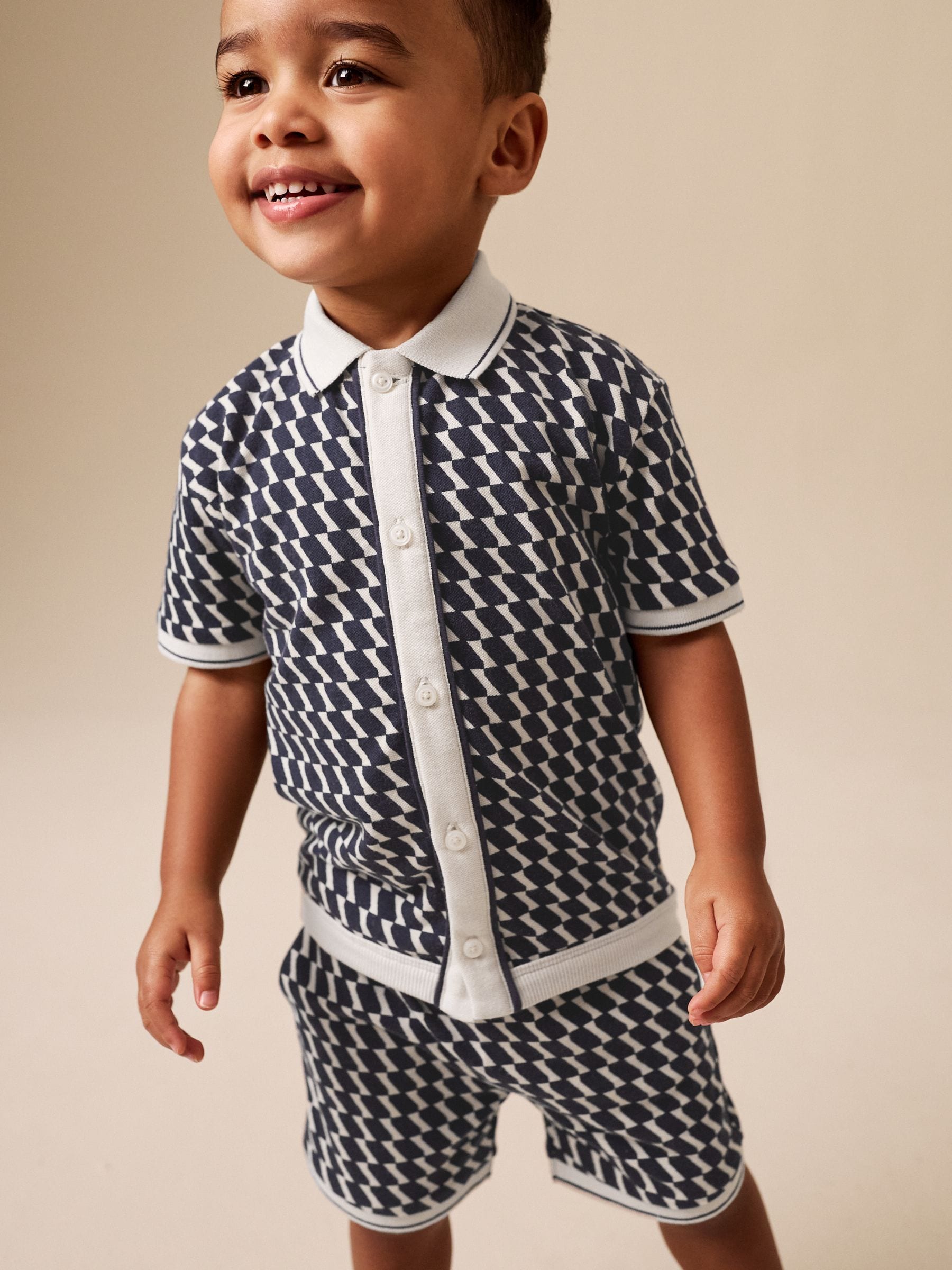 Navy Check Short Sleeve Shirt and Shorts Set (3mths-7yrs) image 1