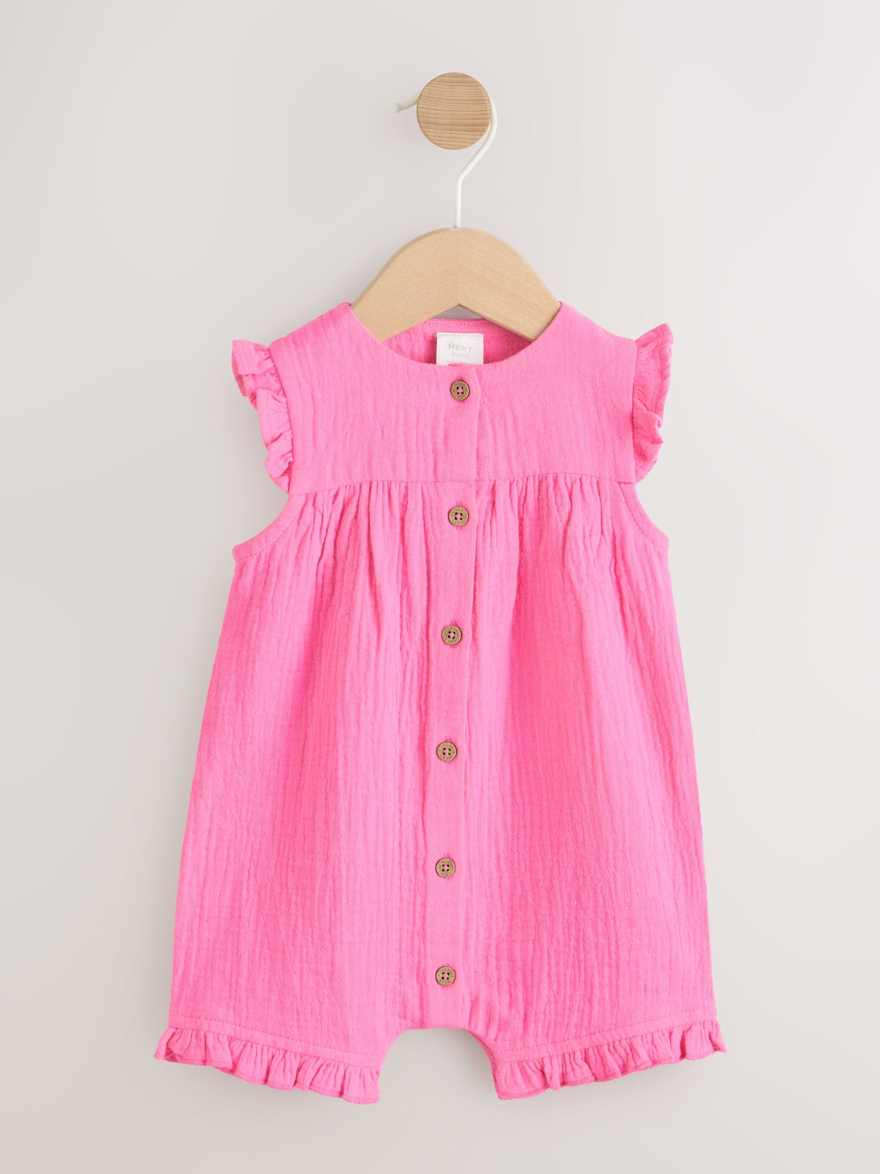 Pink Baby Short Leg Muslin Romper (0mths-3yrs) image 1