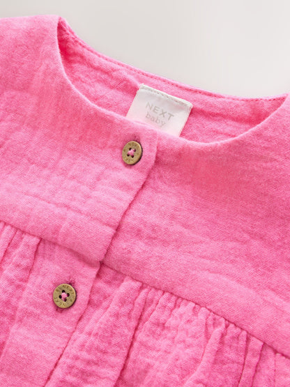 Pink Baby Short Leg Muslin Romper (0mths-3yrs) image 3
