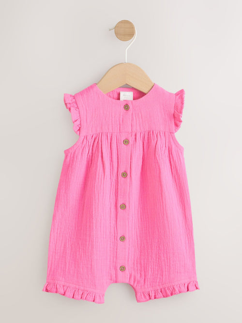 Pink Baby Short Leg Muslin Romper (0mths-3yrs) image 1